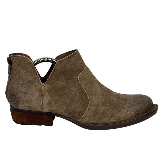 Born Women's Kerri Boots SZ 7.5 Distressed Suede Cutout Low Western Shoe Brown - Picture 1 of 12